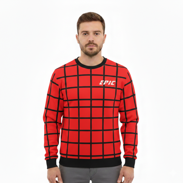 Red Grid Sweat Shirt
